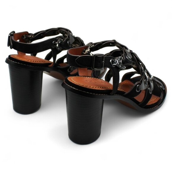 Coach Sandal Women Black All Leather Mid Heel Open-toe - Picture 4 of 8